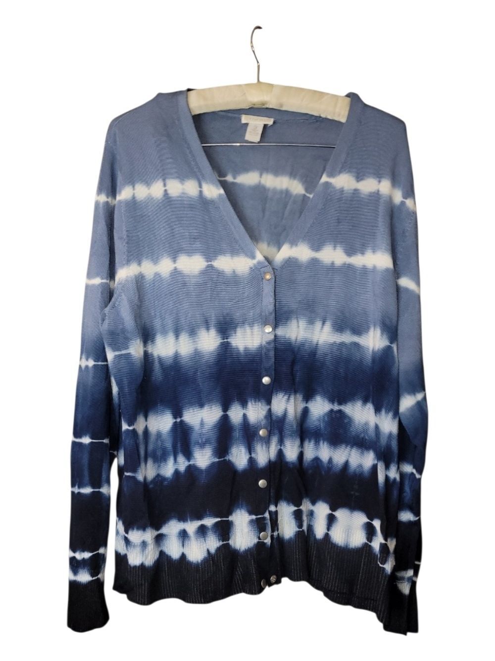 Chico's 3 Blue Tie Dye Button Snap Front Cardigan Sweater 16 XL